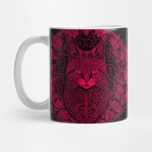 Monochrome Halloween Cat - Crimson Red Mug
